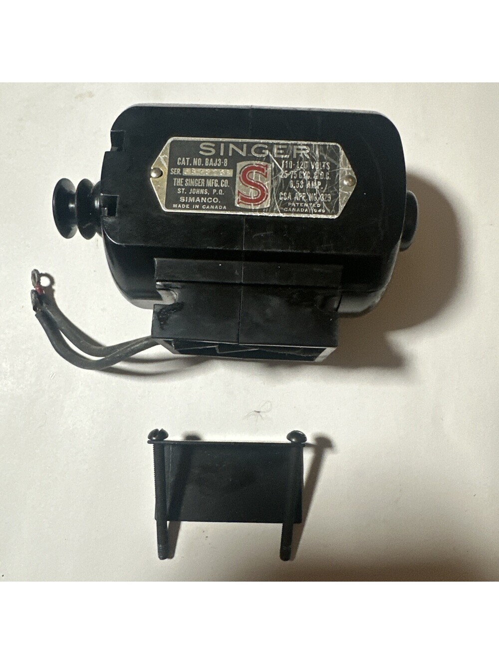 Vintage Singer BAJ3-8 Sewing Machine Motor w Mounting Bracket Tested Canada